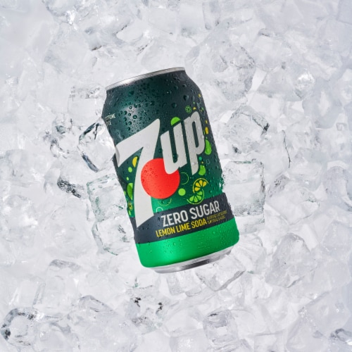 7UP Zero Sugar Lemon Lime Caffeine-Free Soda Cans Perspective: left