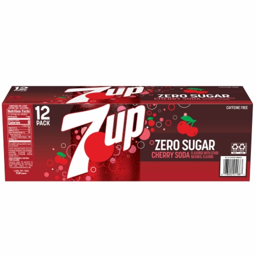 7UP Cherry Flavored Caffeine-Free Soda Cans Perspective: left