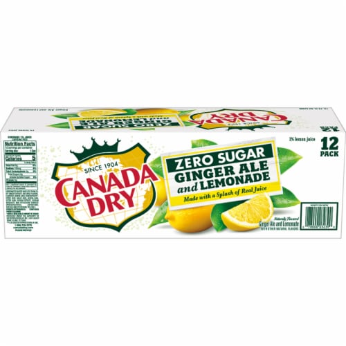 Canada Dry Zero Sugar Ginger Ale and Lemonade Soda Cans Perspective: left