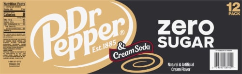 Dr Pepper® & Cream Zero Sugar Soda Cans Perspective: left