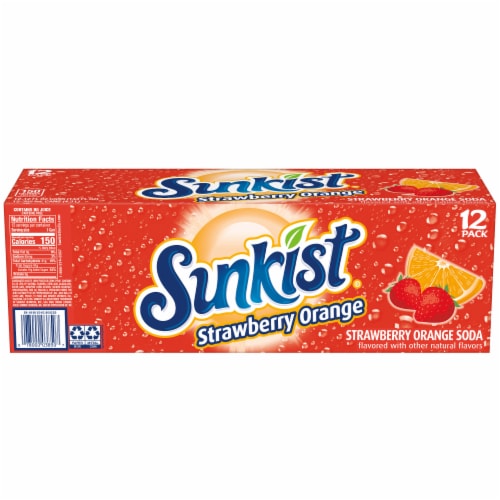 Sunkist Strawberry Orange Soda Cans Perspective: left