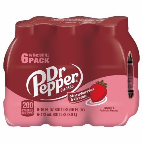 Dr Pepper Strawberries and Cream Soda Bottles Perspective: left
