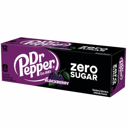 Dr Pepper Blackberry Zero Sugar Soda Cans Perspective: left
