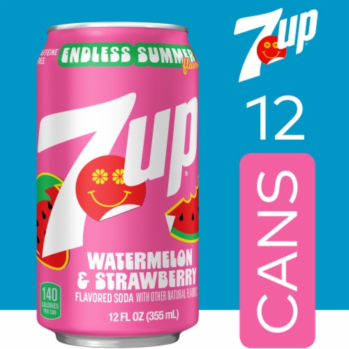 7UP Caffeine Free Watermelon Strawberry Soda Cans Perspective: left