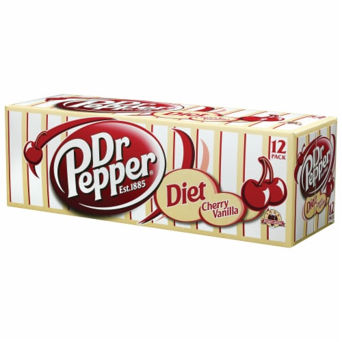 Dr Pepper Diet Cherry Vanilla Soda Cans Perspective: left