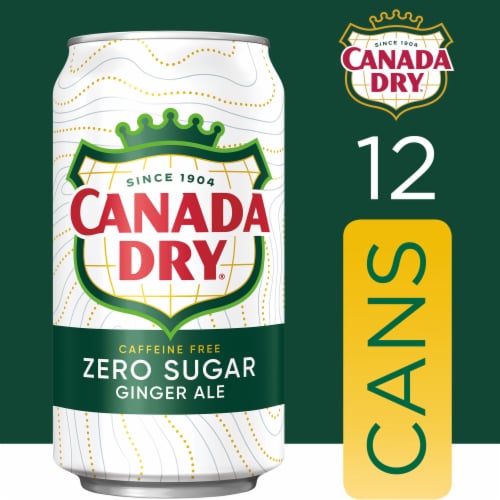 Canada Dry Zero Sugar Ginger Ale Caffeine Free Soda Cans Perspective: left