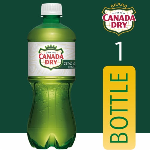 Canada Dry Ginger Ale Zero Sugar Caffiene Free Soda Bottle Perspective: left
