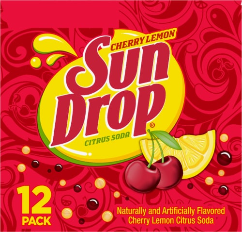 Sun Drop Cherry Lemon Citrus Soda Cans Perspective: left