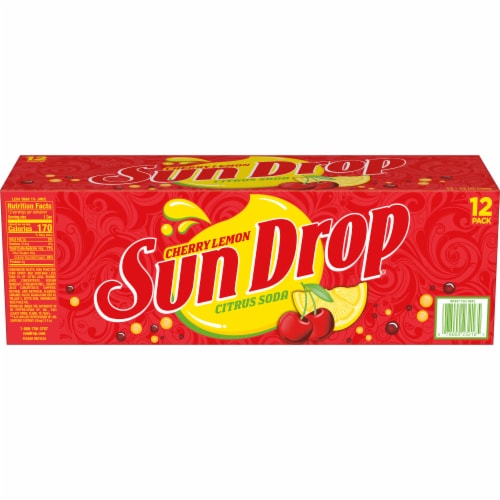 Sun Drop Cherry Lemon Citrus Soda Cans Perspective: left