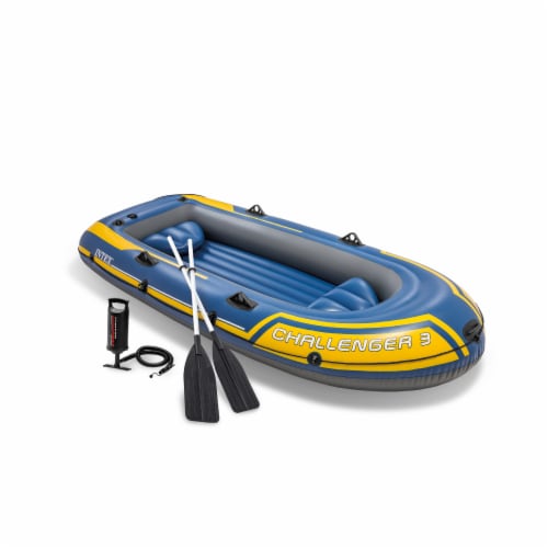 Intex 68370EP Challenger 3 Inflatable Raft Boat Set With Pump And Oars, Blue Perspective: left