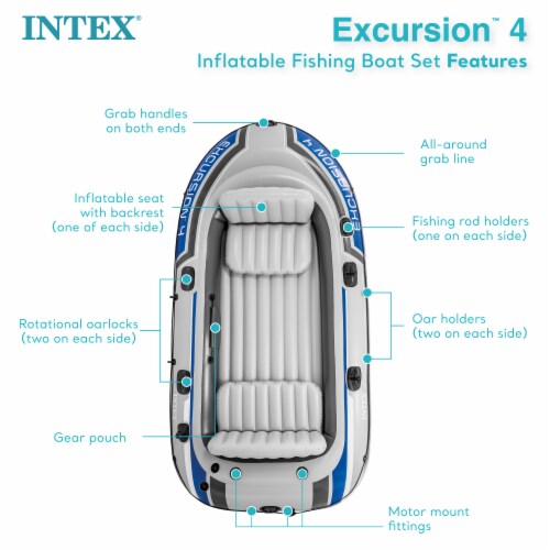 Intex Excursion 4 Person Inflatable Rafting and Fishing Boat Set with 2  Oars, 1 Piece - Gerbes Super Markets