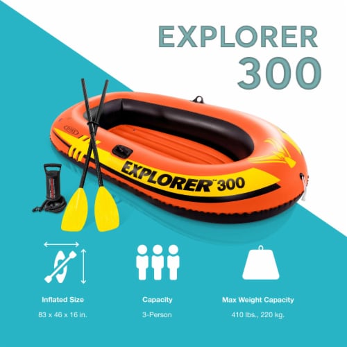 Intex Explorer 300 Compact Inflatable Fishing 3 Person Raft Boat w