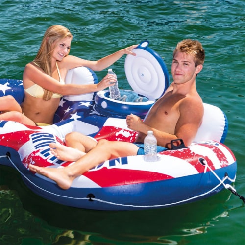 Intex Inflatable American Flag Double Tube Pool Float with Cooler Cup Holders 1 Piece King Soopers