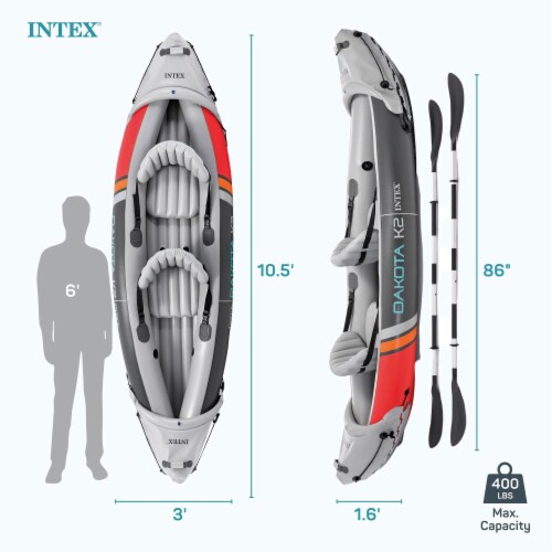 Intex Dakota K2 2 Person Vinyl Inflatable Kayak and Accessory Kit w/ Oars & Pump Perspective: left