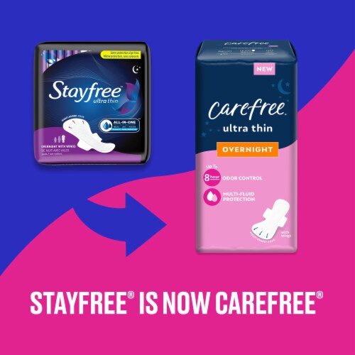 Stayfree Ultra Thin Pads With Wings Overnight Absorbency Unscented Perspective: left