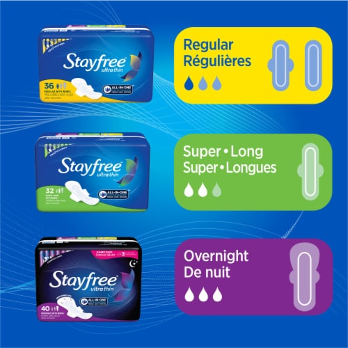 Stayfree Ultra Thin Pads With Wings Overnight Absorbency Unscented, 14  count - Gerbes Super Markets