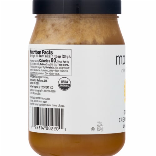 Madhava Organic Unfiltered Creamed Honey Perspective: left