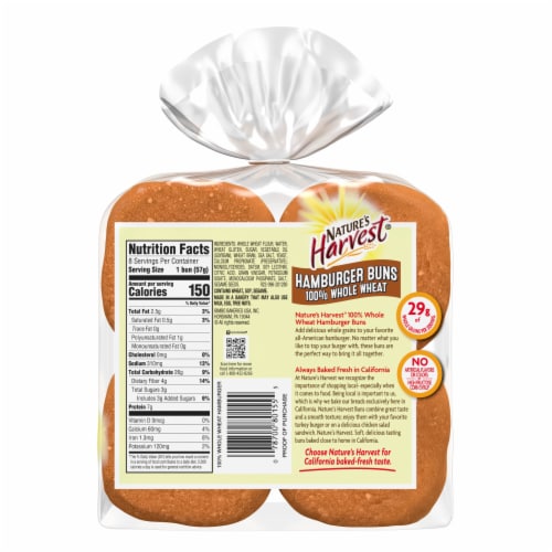 Nature's Harvest Whole Wheat Hamburger Buns Perspective: left