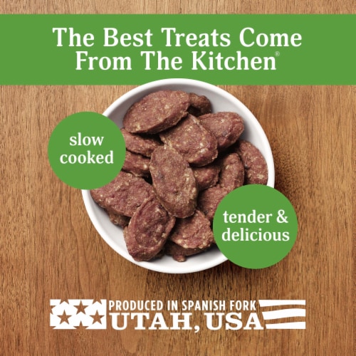 Milo's Kitchen Beef Sausage Slices With Rice Dog Treats Perspective: left