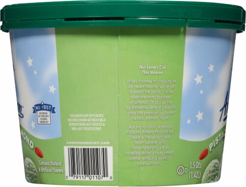 Anderson Dairy Pistachio Ice Cream Tub Perspective: left