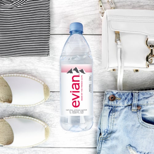 Evian Natural Spring Water Bottles Perspective: left