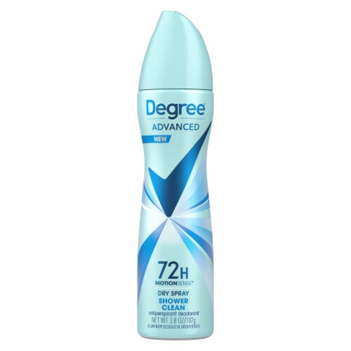 Degree Advanced Antiperspirant Deodorant Dry Spray Shower Clean Perspective: left