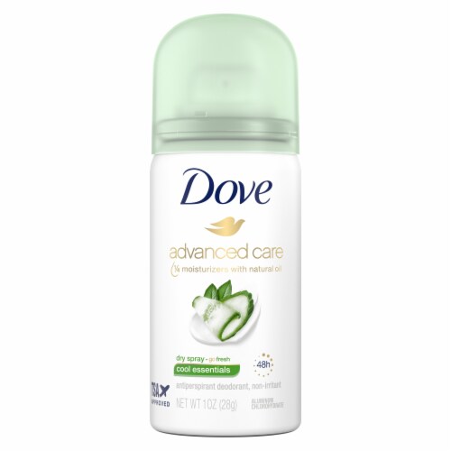 Dove Advanced Care Cool Essentials, Dry Spray Antiperspirant Deodorant, Travel Size Perspective: left