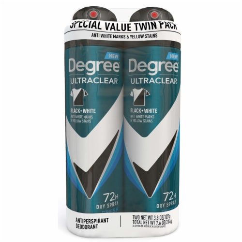 Degree UltraClear Men's Antiperspirant Deodorant Spray Fresh Scent Twin Pack Perspective: left