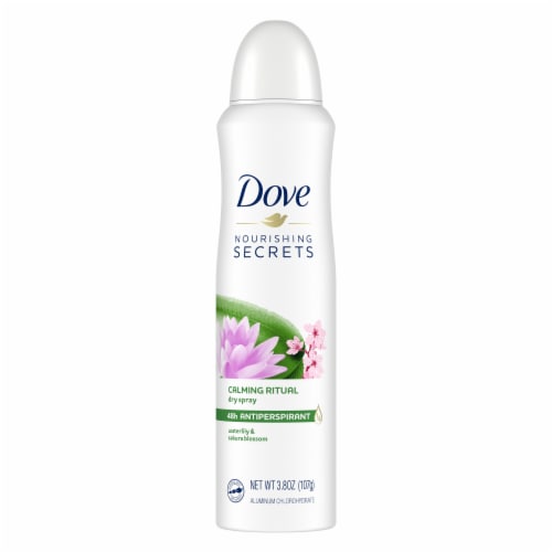 Dove Nourishing Secrets Dry Spray Antiperspirant Deodorant Waterlily & Sakura Blossom Perspective: left