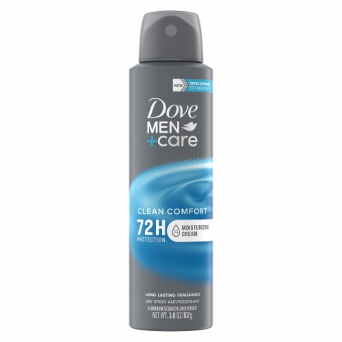 Dove Men+Care Clean Comfort Antiperspirant Deodorant Dry Spray Perspective: left