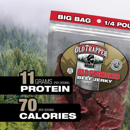 Old Trapper Old Fashioned Beef Jerky Perspective: left