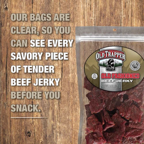 Old Trapper Old Fashioned Beef Jerky Perspective: left