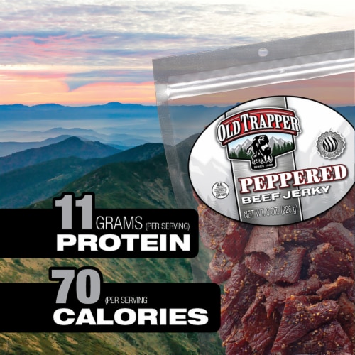 Old Trapper Peppered Beef Jerky Perspective: left