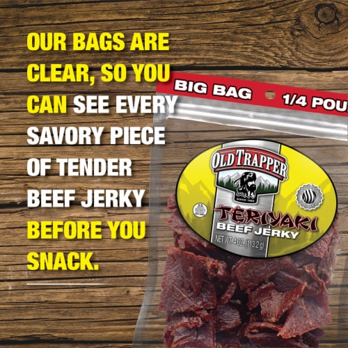Old Trapper Teriyaki Beef Jerky Perspective: left
