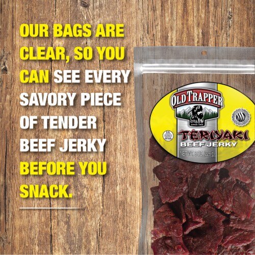 Old Trapper Teriyaki Beef Jerky Bags Perspective: left