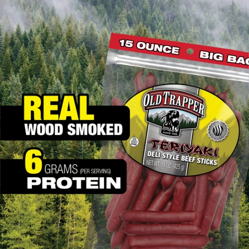 Old Trapper Teriyaki Deli Style Beef Sticks Perspective: left