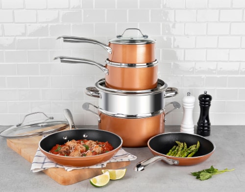 Gotham Steel Copper Cast Textured 5 Piece Nonstick Cookware Set