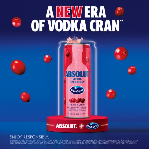Absolut + Ocean Spray Ready To Drink Vodka Cocktail Cans Perspective: left