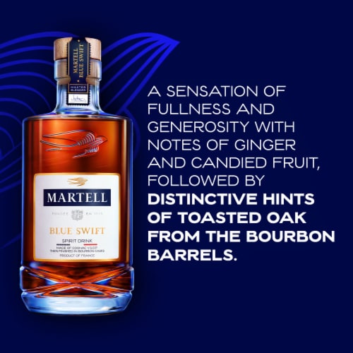 Martell Cognac Vsop Finished in Bourbon Casks Blue Swift Grape Brandy Perspective: left