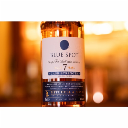 Blue Spot Aged 7 Years Cask Strength Single Pot Still Irish Whiskey Perspective: left