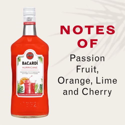Bacardi Premium Hurricane Rum Ready to Drink Cocktail Single Bottle Perspective: left