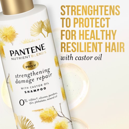 Pantene Sulfate Free Shampoo Hair Strengthening Anti Frizz Damage Repair Shampoo with Castor Oil Perspective: left