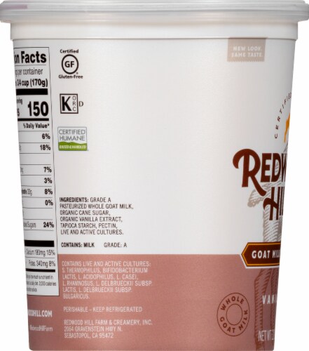 Redwood Hill Farm Vanilla Goat Milk Yogurt Tub Perspective: left