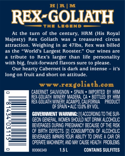 Rex-Goliath Cabernet Sauvignon Red Wine Perspective: left