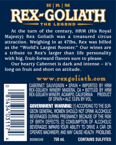 Rex-Goliath Cabernet Sauvignon Red Wine Perspective: left