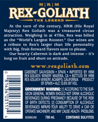 Rex Goliath Cabernet Sauvignon California Red Wine Perspective: left