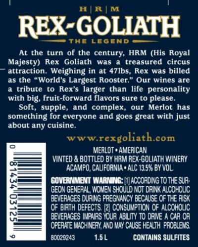 Rex-Goliath Merlot Red Wine Perspective: left