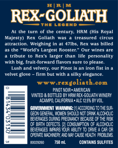 Rex-Goliath Pinot Noir Red Wine Perspective: left
