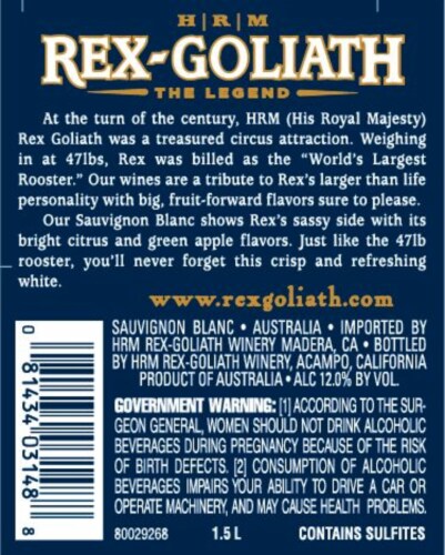 Rex-Goliath Sauvignon Blanc White Wine Perspective: left