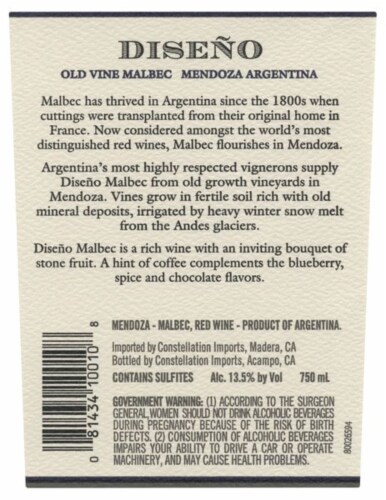 Diseno Malbec Argentina Red Wine Perspective: left